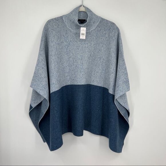 NEW ANN TAYLOR Blue Speckled Knit Mockneck Cape Poncho In Dark Navy - Picture 2 of 10
